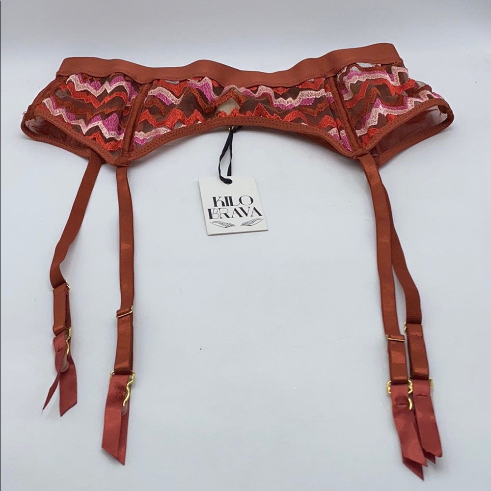 Kilo Brava Zigzag Embroidered Garter Belt Lingerie Size Large